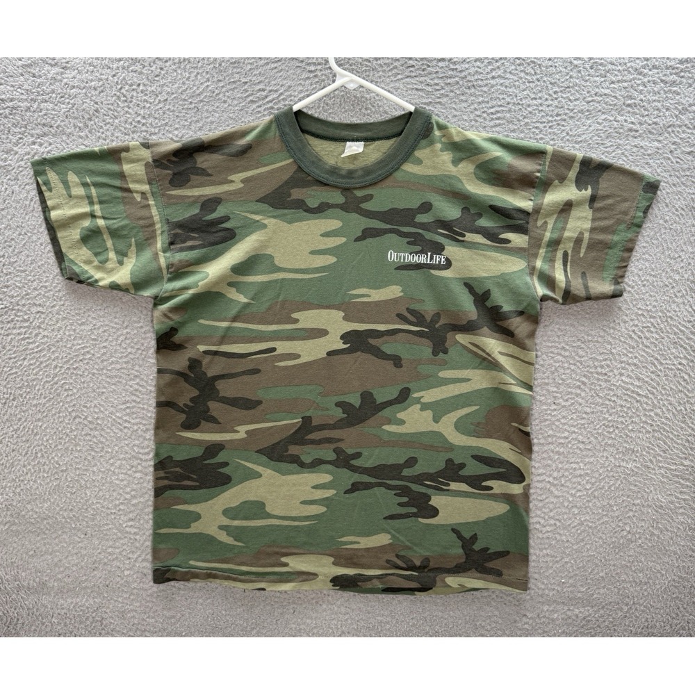 Vintage Outdoor Life Shirt Adult XL Camouflage‎ Single Stitch Woodland Camo 90s